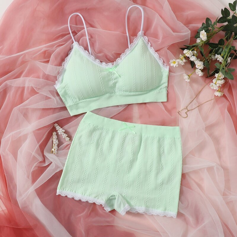 

Lace Trim Lingerie Set, Mint green