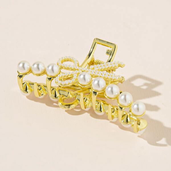 

Pearl Decor Claw Clip, Beige