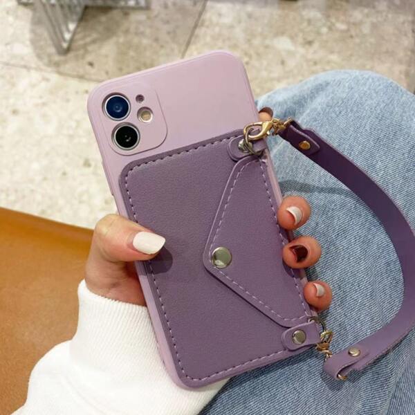 

Card Bag Design Phone Case With Hand Strap, Purple