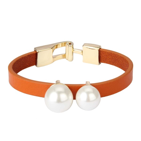 

Faux Pearl Decor PU Bracelet, Orange