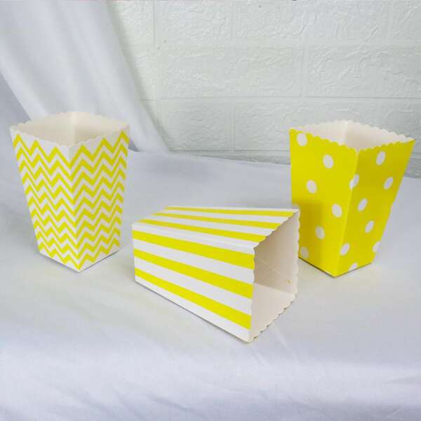 

12pcs Random Pattern Popcorn Box, Yellow