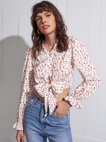 SHEIN Unity 小碎花前綁帶蝴蝶結襯衫 - 彩色 - 查看 1