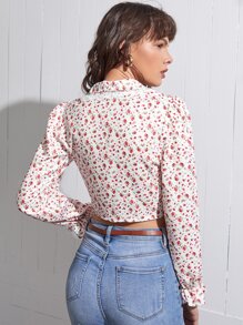 SHEIN Unity 小碎花前綁帶蝴蝶結襯衫 - 彩色 - 查看 2