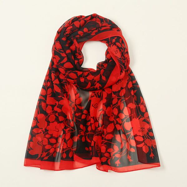 

Flower Print Scarf, Red