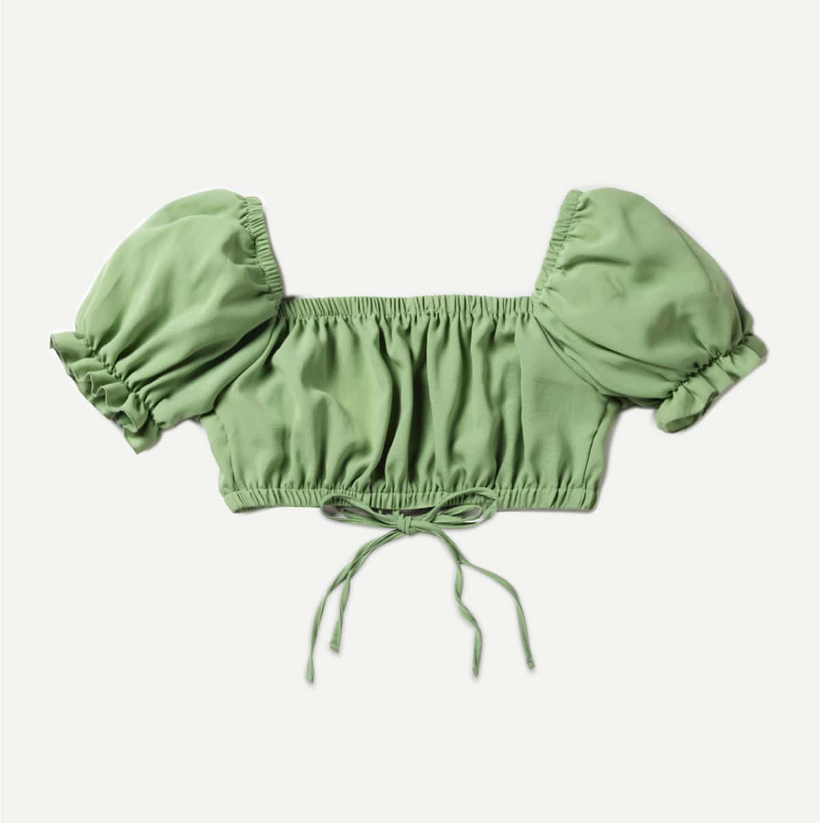 

Solid Tie Front Crop Top, Green