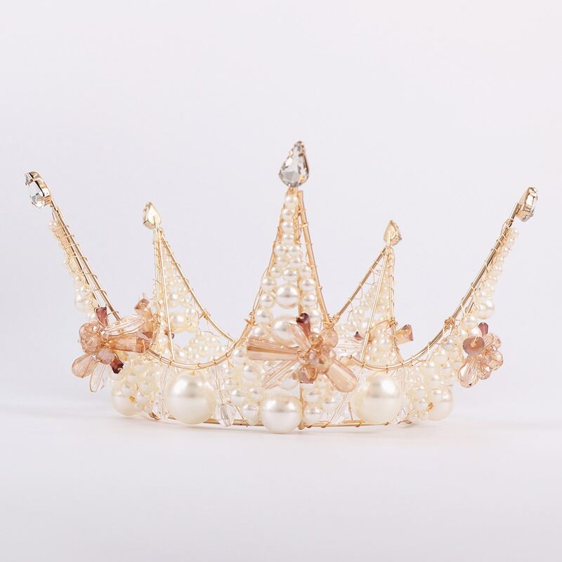 

Faux Pearl Decor Crown Design Headband, Gold