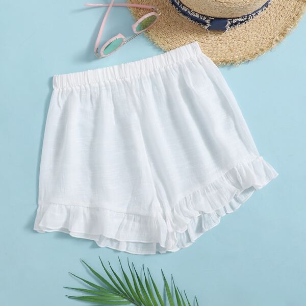 

Girls Solid Ruffle Cover Up Pants, White