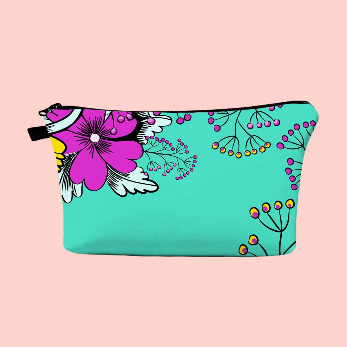 

Flower Print Makeup Bag, Green