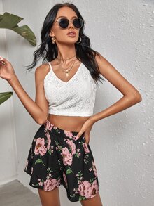 Floral Print Colorblock Cami Top & Shorts - Multicolor - View 2
