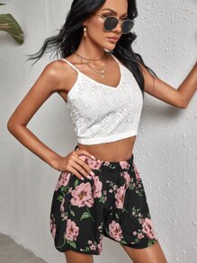 Floral Print Colorblock Cami Top & Shorts - Multicolor - View 3