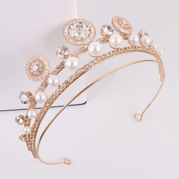

Faux Pearl & Rhinestone Decor Crown Design Headband, Gold