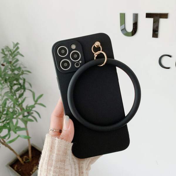 

Solid Phone Case With Ring Pendant, Black