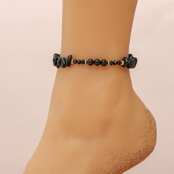 

Stone Beaded Anklet, Black
