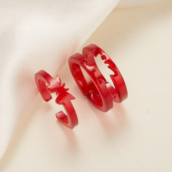 

2pcs Butterfly Decor Ring, Red