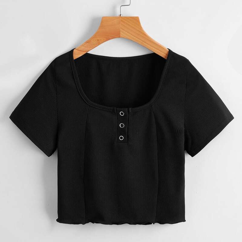 

Solid Ribbed Tee, Black