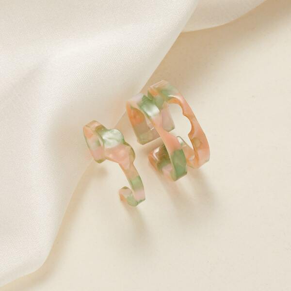 

2pcs Heart Decor Ring, Multicolor