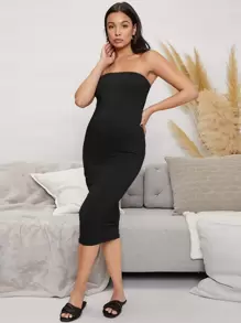 SHEIN Maternity Solid Tube Dress - Black - View 1