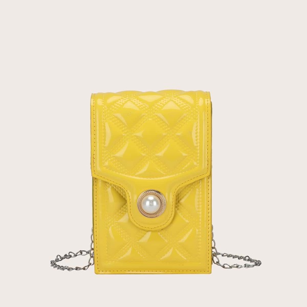 

Faux Pearl Decor Quilted Chain Bag, Yellow