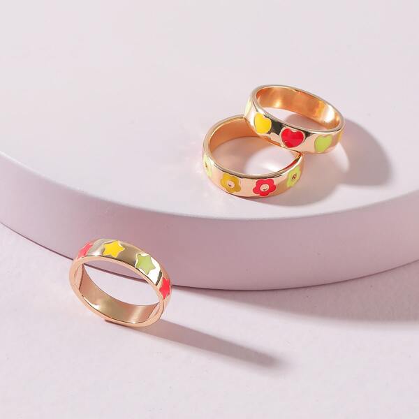 

3pcs Star Design Ring, Gold