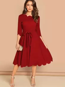 SHEIN Clasi Vestido ribete en abanico - Rojo - Ver 2