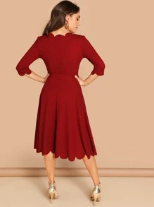 SHEIN Clasi Vestido ribete en abanico - Rojo - Ver 3
