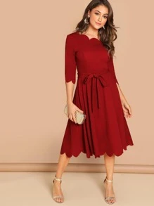 SHEIN Clasi Vestido ribete en abanico - Rojo - Ver 5