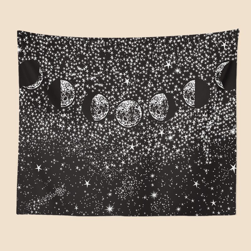 

Star & Moon Tapestry, Black and white