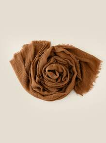 1pc và vải lanh bong bóng màu trơn khăn xếp bảo vệ bãi biển kem chống nắng khăn choàng đầu mềm mại ấm áp thường ngày khăn trùm đầu mềm mại cho abaya phụ kiện - màu nâu - Xem 3