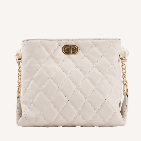 

Quilted Twist Lock Chain Bag, Beige