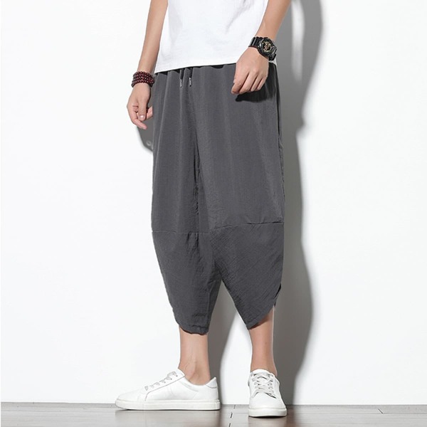 

Men Solid Drawstring Waist Pants, Dark grey