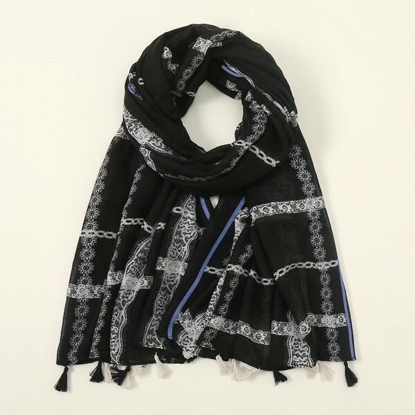 

Tassel Charm Plaid Scarf, Multicolor