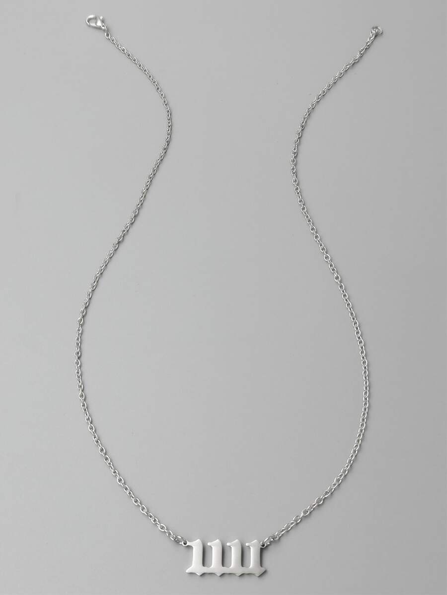 數字吊墜項鏈 - 銀色 - 查看 1