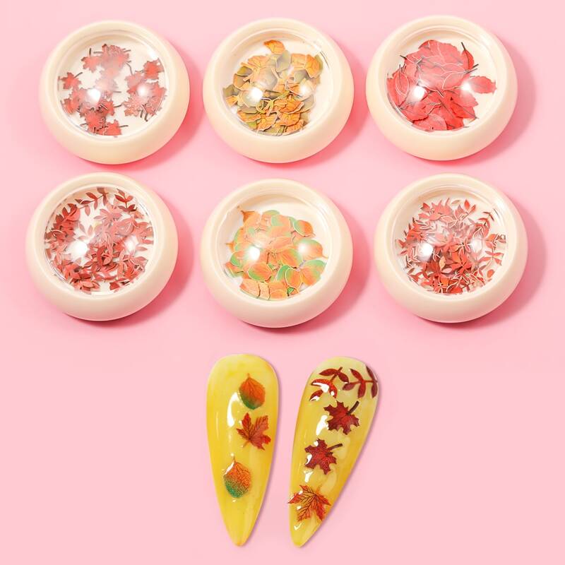 

6pcs Leave Pattern Nail Art Sticker, Orange