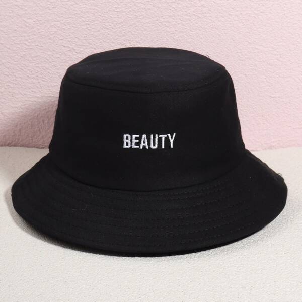 

Letter Embroidered Bucket Hat, Black