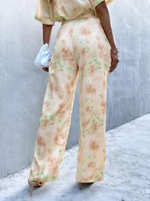 SHEIN Unity Tie Dye Print Wide Leg Trousers - Yellow - View 2