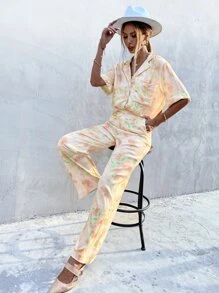 SHEIN Unity Tie Dye Print Wide Leg Trousers - Yellow - View 6