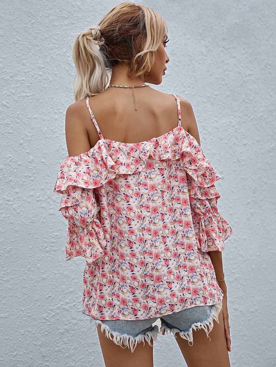 Cold Shoulder Floral Print Blouse