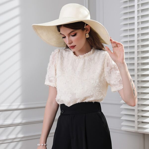 

Frill Neck Puff Sleeve Blouse, Apricot