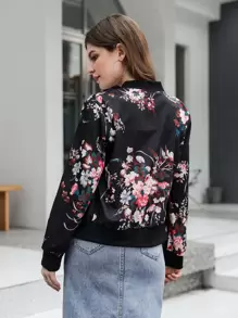 Mulvari Floral Print Zip-up Bomber Jacket - Black - View 2