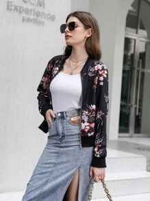 Mulvari Floral Print Zip-up Bomber Jacket - Black - View 3