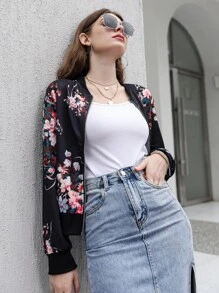 Mulvari Floral Print Zip-up Bomber Jacket - Black - View 4