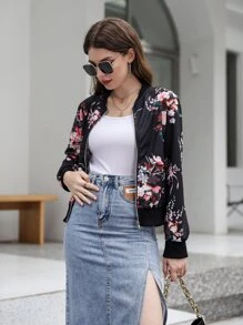 Mulvari Floral Print Zip-up Bomber Jacket - Black - View 6