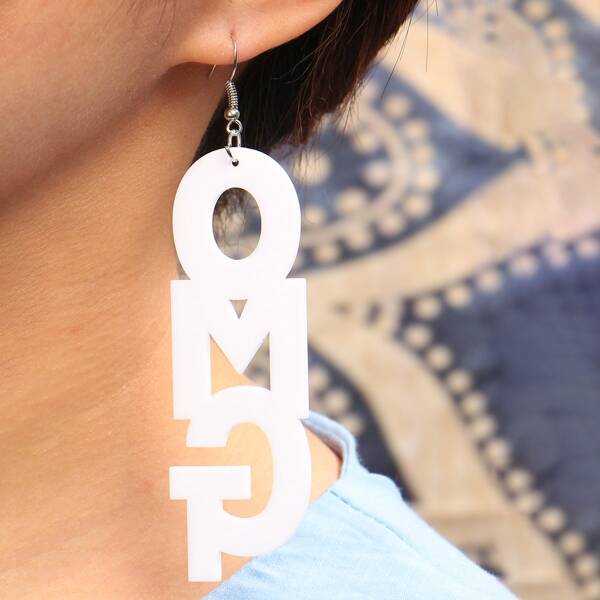 

Letter Drop Earrings, White