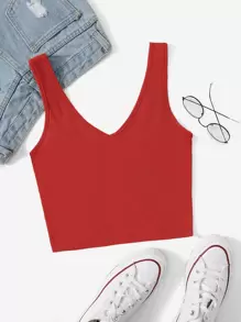 SHEIN Unity Solid Rib Knit Tank Top - Red - View 1
