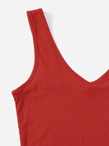 SHEIN Unity Solid Rib Knit Tank Top - Red - View 3