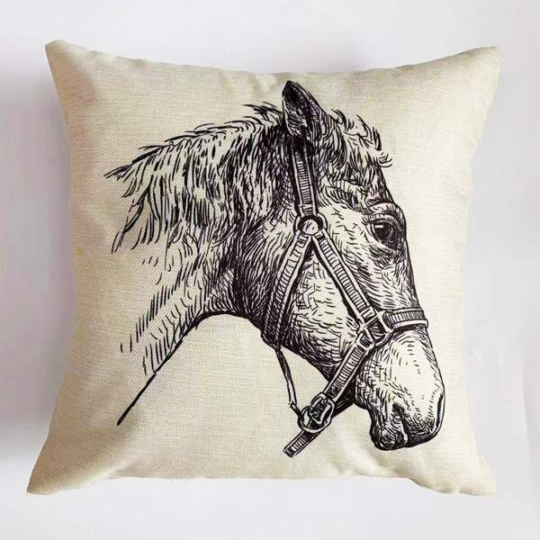

Horse Pattern Cushion Cover Without Filler, Beige