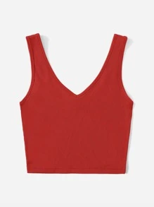 SHEIN Unity Solid Rib Knit Tank Top - Red - View 4