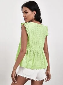 SHEIN Top schiffy de manga con fruncido - Verde - Ver 2