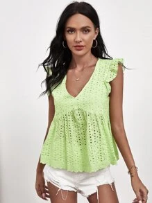 SHEIN Top schiffy de manga con fruncido - Verde - Ver 5