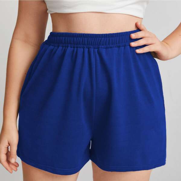 

Plus Solid Slant Pocket Shorts, Royal blue